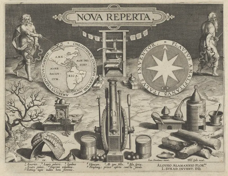 New Inventions of Modern Times [Nova Reperta], Title Plate Wall Art by Jan Collaert I - High-Resolution Digital Print