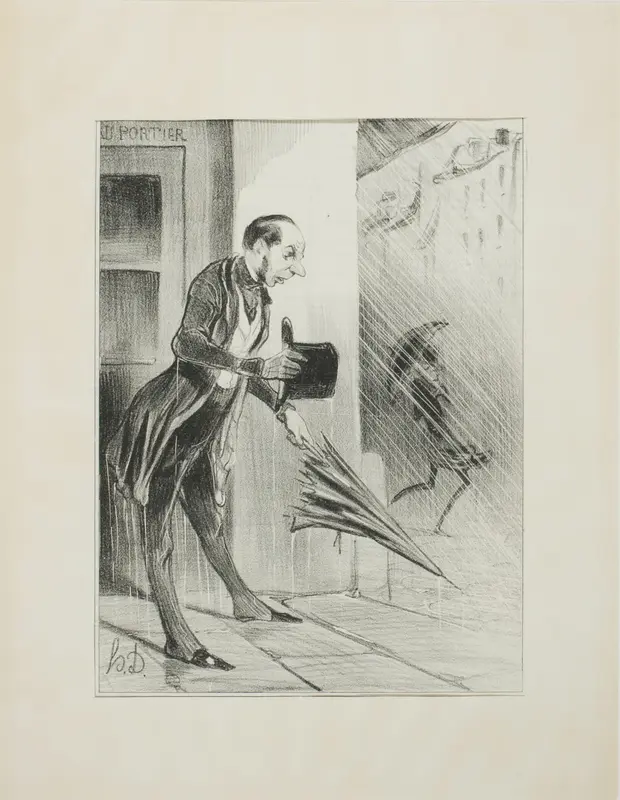 New patented umbrella, with an improved spring system, to swiftly open at the slightest touch.(please refer to our advertisement in the matter), plate 33 from Émotions Parisiennes
