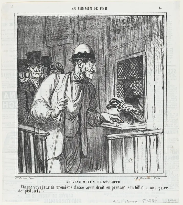 New security measures, from 'On the train,' published in Le Charivari, September 1, 1864 Wall Art by Honoré Daumier - High-Resolution Digital Print