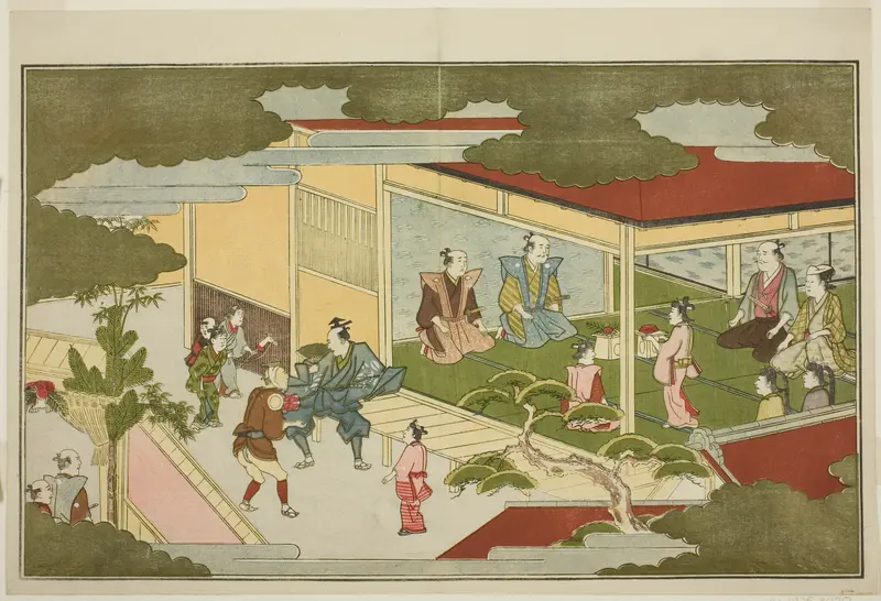New Year in a Samurai Mansion, from the illustrated kyoka anthology "The Young God Ebisu (Waka Ebisu)"