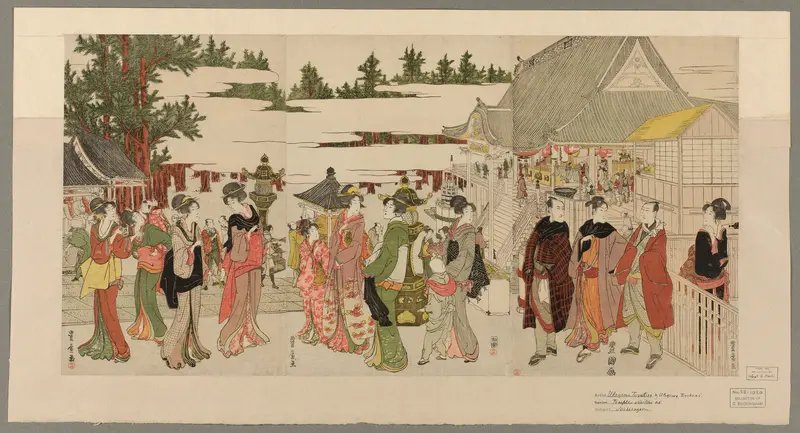 New Year's Pilgrimage to Myohoji Temple in Horinouchi (Horinouchi Myohoji eho mairi no zu)