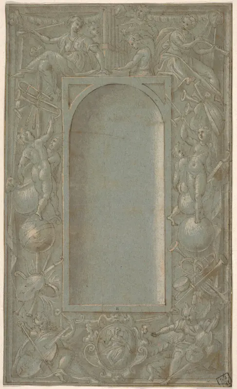 Niche Surrounded by a Decorative Frame Dedicated to the Theme of Music Wall Art by Anonymous, Italian, Lombard, 16th century - High-Resolution Digital Print