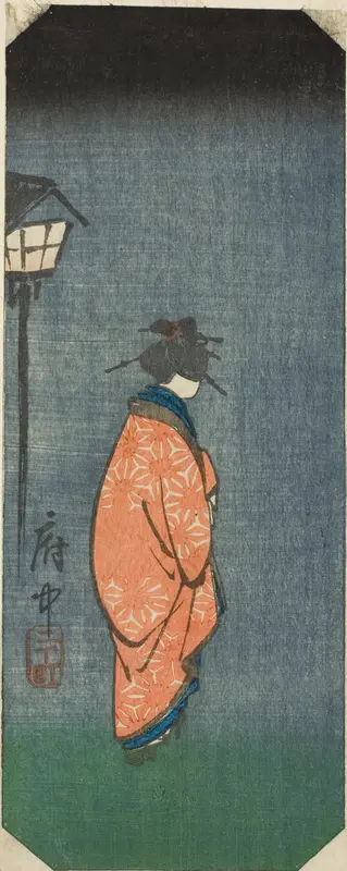 Nichomachi in Fuchu, section of sheet no. 6 from the series "Pictures of the Fifty-three Stations of the Tokaido (Tokaido gojusan tsugi zue)"