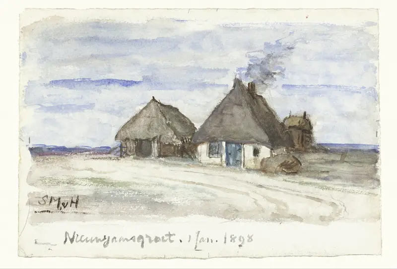 Nieuwjaarsgroet met boerderij Wall Art by Sientje Mesdag-van Houten - High-Resolution Digital Print