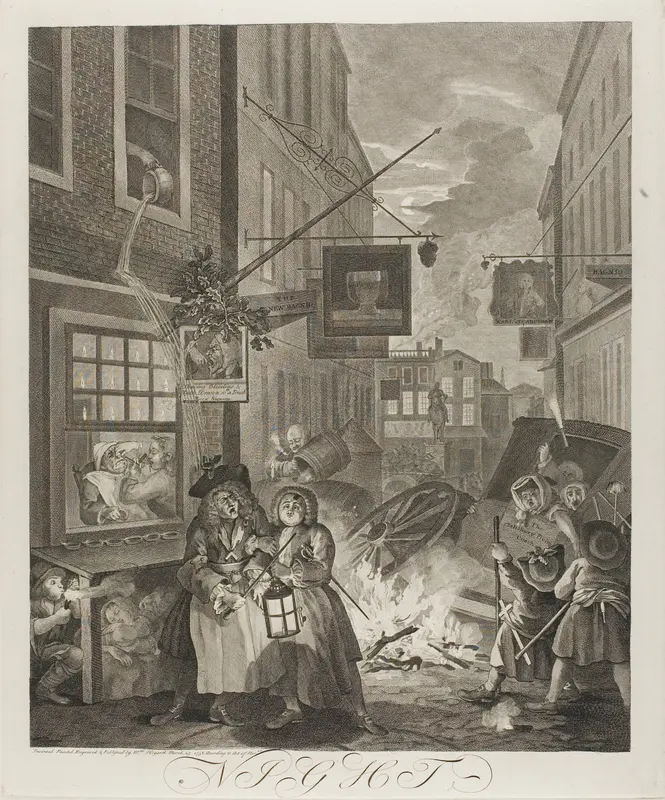 Night, plate four from The Four Times of the Day Wall Art by William Hogarth - High-Resolution Digital Print