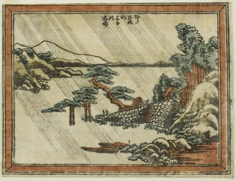 Night Rain at Karasaki (Karasaki no yoru no ame), from the series Eight Views of Omi in Etching Style (Doban Omi hakkei)