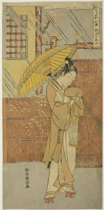 Night Rain of Genjo (Genjo no yau), from the series "Parodies of Eight Scenes from Noh Chants (Furyu utai hakkei)"