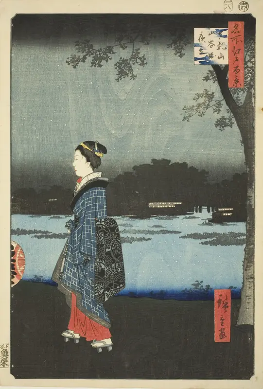 Night View of Matsuchi Hill and the San’ya Canal (Matsuchiyama San’yabori yakei), from the series "One Hundred Famous Views of Edo (Meisho Edo hyakkei)"