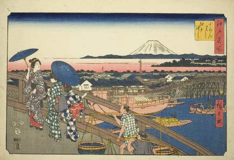 Nihon Bridge to Edo Bridge (Nihonbashi Edobashi), from the series "Famous Places in Edo (Edo meisho)"