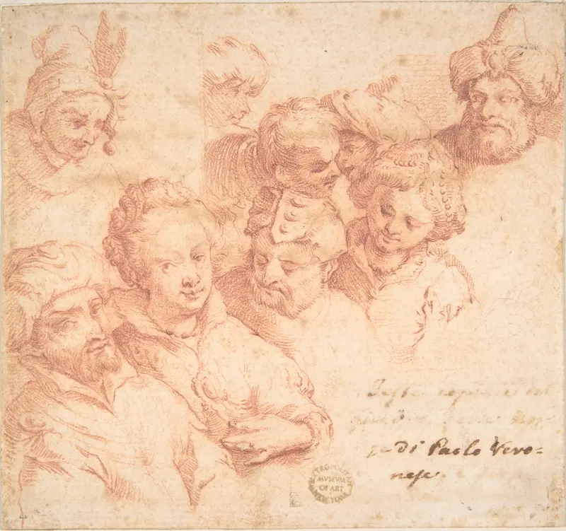 Nine heads after Paolo Veronese Wall Art by Anonymous, Italian, Roman-Bolognese, 17th century - High-Resolution Digital Print