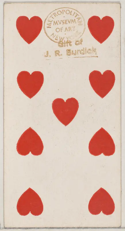 Nine Hearts, from the Playing Cards series (N84) to promote Turkish Cross-Cut Cigarettes for W. Duke, Sons and Co. Wall Art by W. Duke, Sons & Co. - High-Resolution Digital Print