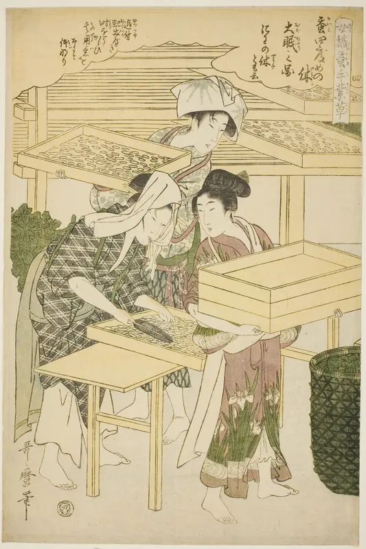 No. 4 (shi), from the series "Women Engaged in the Sericulture Industry (Joshoku kaiko tewaza-gusa)"