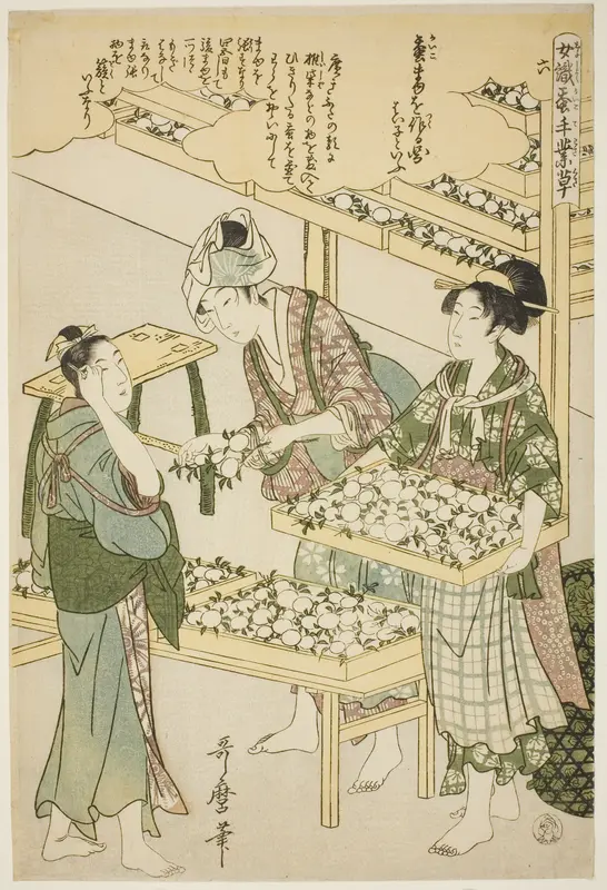 No. 6 (roku), from the series "Women Engaged in the Sericulture Industry (Joshoku kaiko tewaza-gusa)"