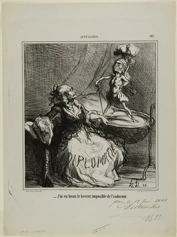 “- No matter how much I rock him, it is impossible to make him fall asleep,” plate 105 from Actualités