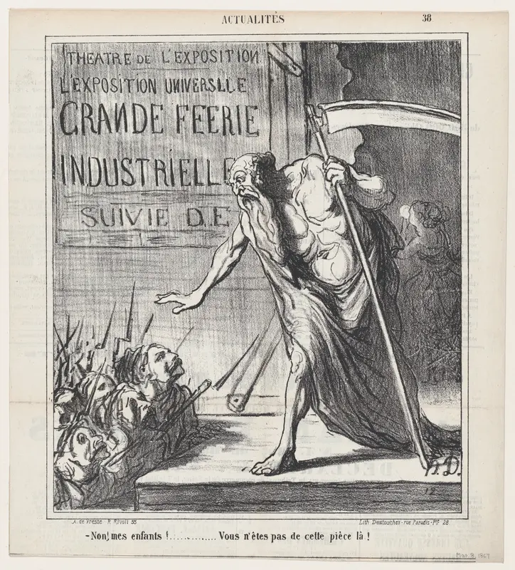 No my children... you are not part of this play here!, from 'News of the day,' published in Le Charivari, March 8, 1867 Wall Art by Honoré Daumier - High-Resolution Digital Print