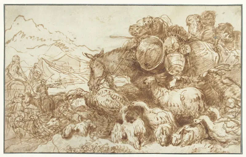 Noach met de dieren op weg naar de ark Wall Art by Giovanni Benedetto Castiglione - High-Resolution Digital Print