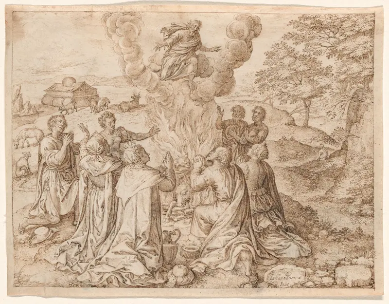Noah's Sacrifice, plate IX from The Creation and Early History of Man Wall Art by Jan Wierix - High-Resolution Digital Print