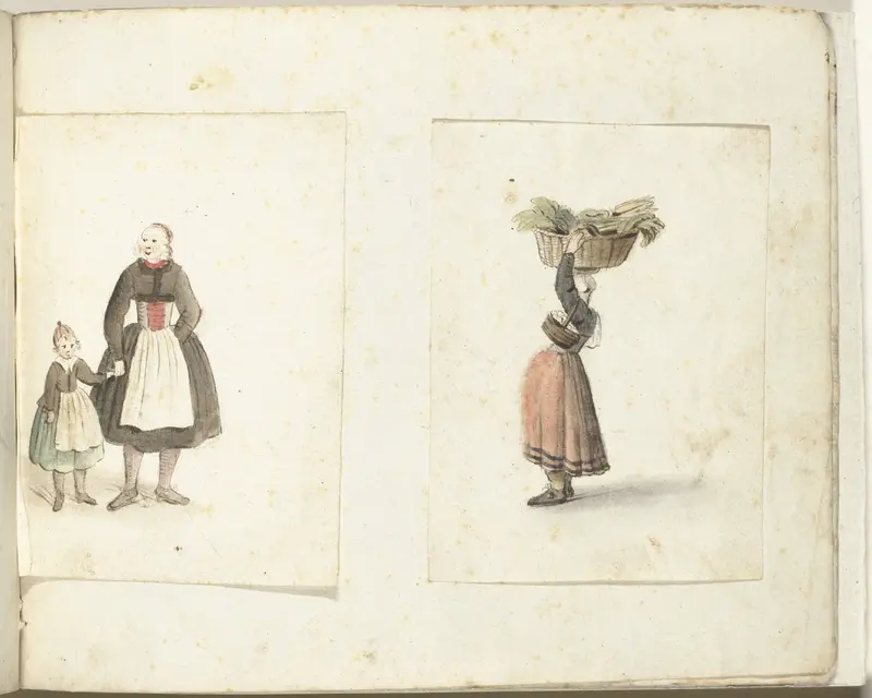 Noord-Hollandse vrouw met kind en vrouw met manden Wall Art by Gesina ter Borch - High-Resolution Digital Print