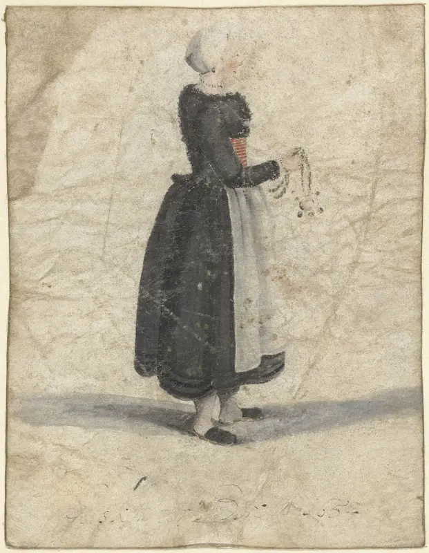 Noord-Hollandse vrouw staand met een ornament of tas in de hand Wall Art by Unknown - High-Resolution Digital Print