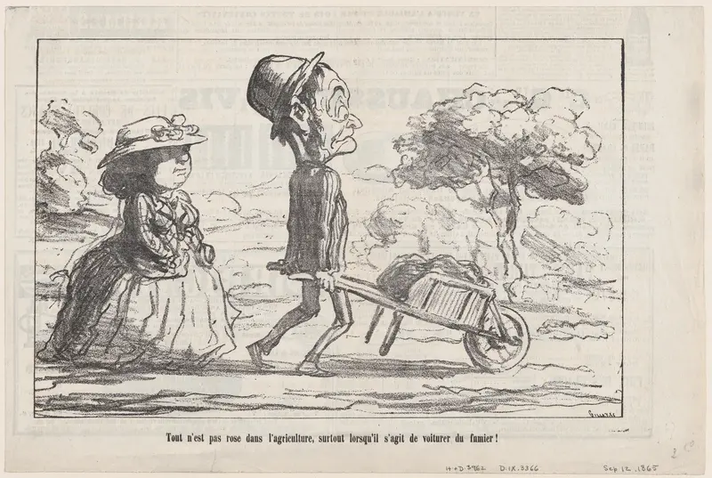 Not everything in country life smells like roses... especially when having to take care of the manure, from "The joys of country life" Wall Art by Honoré Daumier - High-Resolution Digital Print