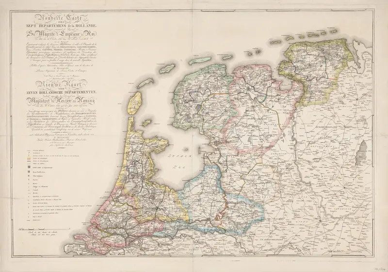 Nouvelle Carte des Sept Departemens de la Hollande (...) / Nieuwe Kaart der Zeven Hollandsche Departementen. Verdeeld ingevolge het Decreet van Zijne Majesteit de Keizer en Koning van den 21 October 1811, met den Jare 1812 ingevoerd Wall Art by Unknown - High-Resolution Digital Print