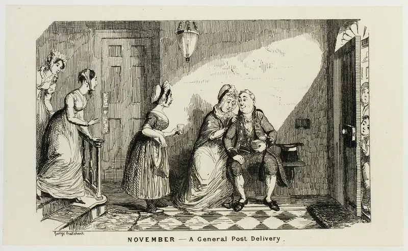 November - A General Post Delivery in Opposition from George Cruikshank's Steel Etchings to The Comic Almanacks: 1835-1853 Wall Art by George Cruikshank - High-Resolution Digital Print