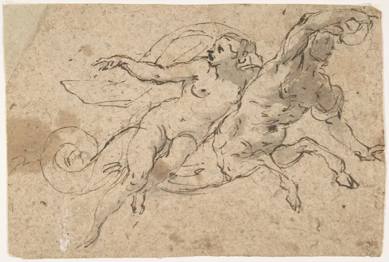 Nude Female Riding on a Triton's Back Wall Art by Micco Spadaro (Domenico Gargiulo) - High-Resolution Digital Print