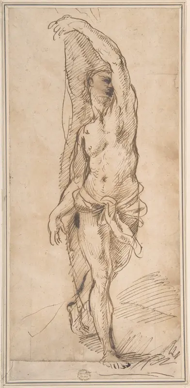 Nude Figure (Saint Sebastian?) Wall Art by Anonymous, Italian, Roman-Bolognese, 17th century - High-Resolution Digital Print
