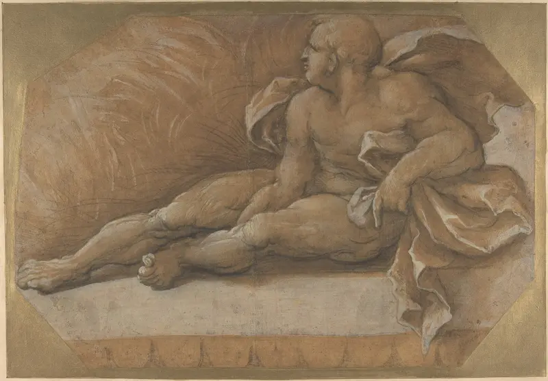 Nude Male Figure Seated on the Ground Wall Art by Amico Aspertini - High-Resolution Digital Print