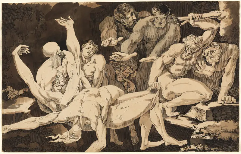 Nude Male Figures Bearing the Bodies of their Dead Companions Wall Art by James Jefferys - High-Resolution Digital Print