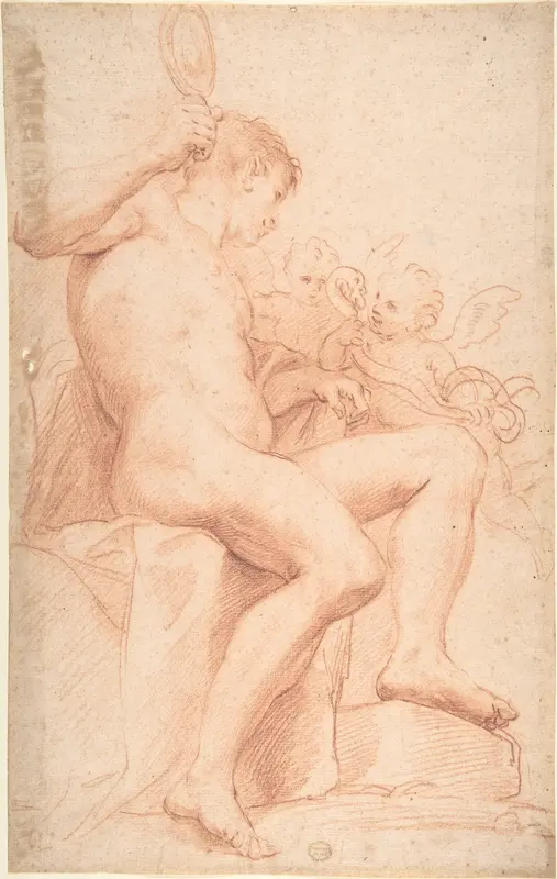 Nude Male with Two Putti Wall Art by Anonymous, Italian, Roman-Bolognese, 17th century - High-Resolution Digital Print