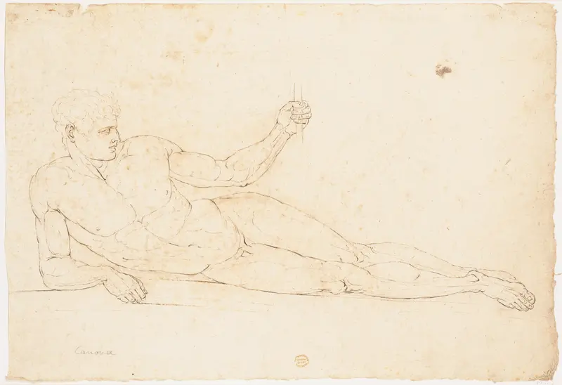 Nude Man Reclining (recto); Man Facing Left with Out-stretched Arms (verso) Wall Art by Anonymous, Italian, early 19th century - High-Resolution Digital Print