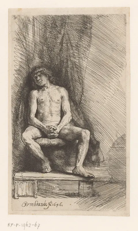 Nude man seated before a curtain Wall Art by Unknown - High-Resolution Digital Print