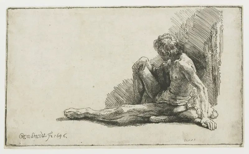 Nude man seated on the ground with one leg extended Wall Art by Unknown - High-Resolution Digital Print