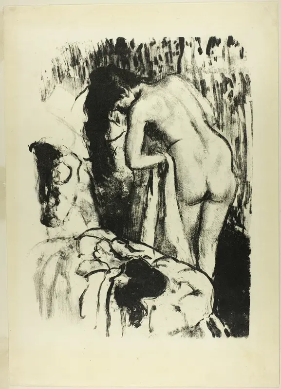 Nude Woman Standing, Drying Herself