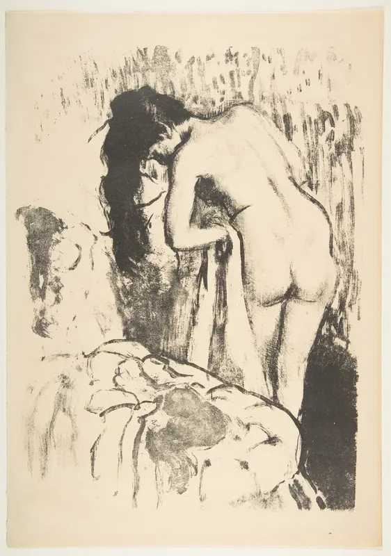Nude Woman Standing, Drying Herself Wall Art by Edgar Degas - High-Resolution Digital Print