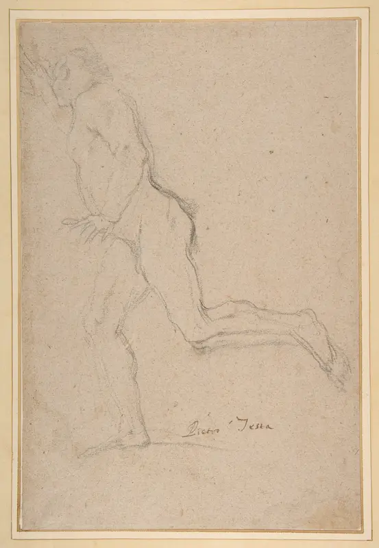 Nude Youth Running (recto); Standing Draped Old Man with Left Hand Upraised (verso) Wall Art by Pietro Testa - High-Resolution Digital Print