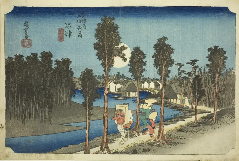 Numazu—Dusk (Numazu—tasogare zu), from the series The Fifty-Three Stations of the Tōkaidō Road (Tōkaidō gojūsan tsugi no uchi)