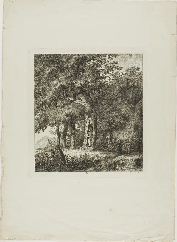 Nymph Hiding in a Tree, plate eight from Paysages Dédiés à M. Warelet Wall Art by Salomon Gessner - High-Resolution Digital Print