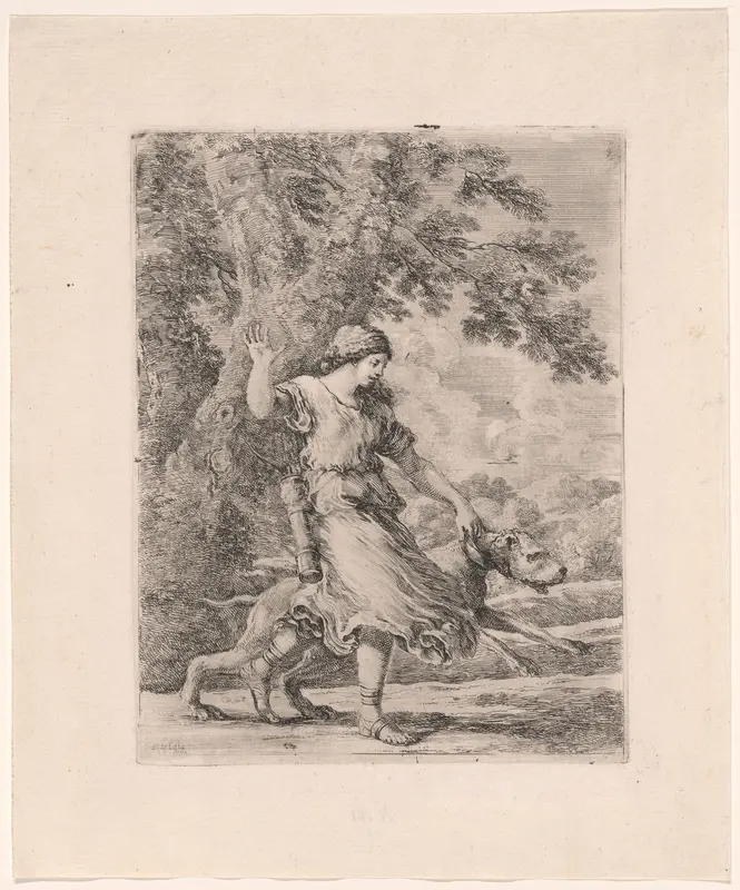 Nymph Holding a Large Dog by the Collar, known as The Beautiful Huntress Wall Art by Stefano della Bella - High-Resolution Digital Print