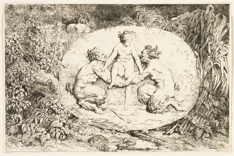 Nymph Sitting on the Hands of Two Satyrs from Bacchanales, or Satyrs' Games