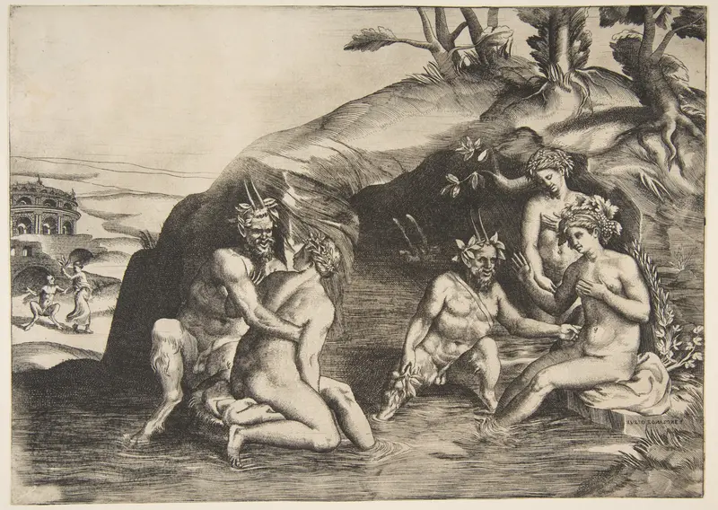 Nymphs and Satyrs bathing Wall Art by Giulio Bonasone - High-Resolution Digital Print