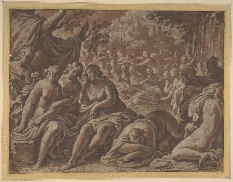 Nymphs Bathing Wall Art by Marcantonio Bassetti - High-Resolution Digital Print