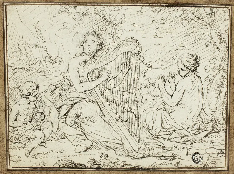 Nymphs Playing Musical Instruments Wall Art by Nicolas René Jollain - High-Resolution Digital Print