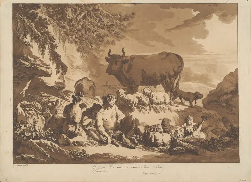 O How Extremely Happy Could Farmers Be, if only they would count their blessings Wall Art by Jean Baptiste Le Prince - High-Resolution Digital Print