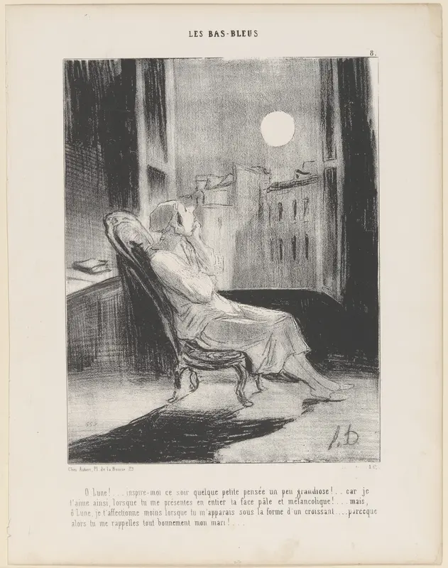 O Lune!... Inspire-moi ce soir quelque petite pensée..., from Les Bas-Bleus, published in "Le Charivari" Wall Art by Honoré Daumier - High-Resolution Digital Print