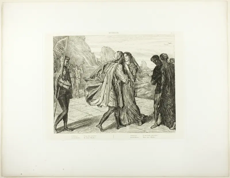 O My Fair Warrior!, plate 5 (act 2, scene 1) from Othello Wall Art by Théodore Chassériau - High-Resolution Digital Print