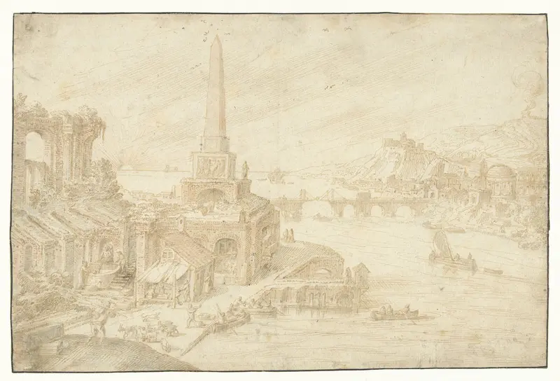 Obelisk naast ruïnes Wall Art by Hendrick van Cleve - High-Resolution Digital Print