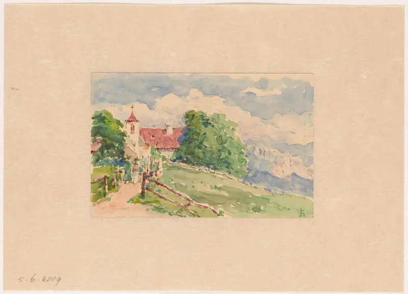 Oberbozen, een smalle weg leidt naar een kerkje op een berghelling Wall Art by Carel Nicolaas Storm van 's-Gravesande - High-Resolution Digital Print