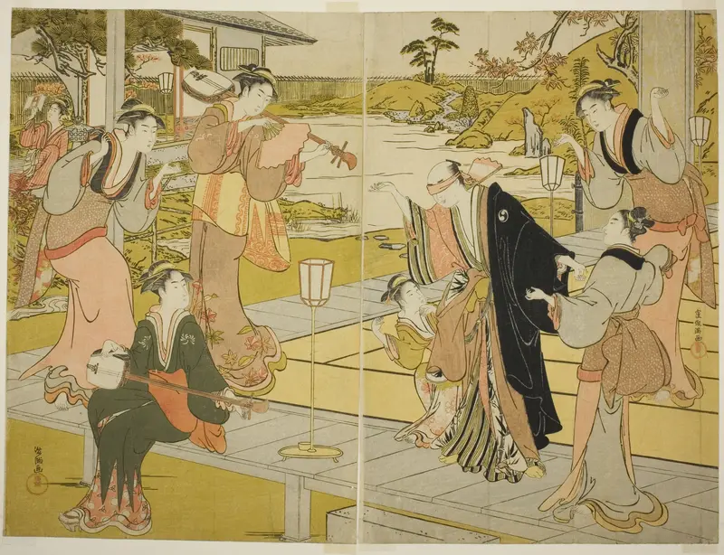 Oboshi Yuranosuke at the Ichiriki Teahouse, from scene VII in the Storehouse of Loyal Retainers Wall Art by Kubo Shunman - High-Resolution Digital Print